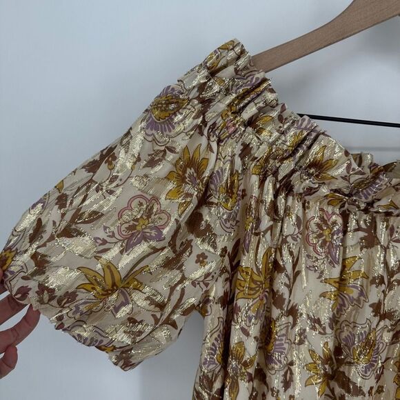 Sezane mini dress womens 40 silk miranda off the shoulder metallic lined - Picture 6 of 12